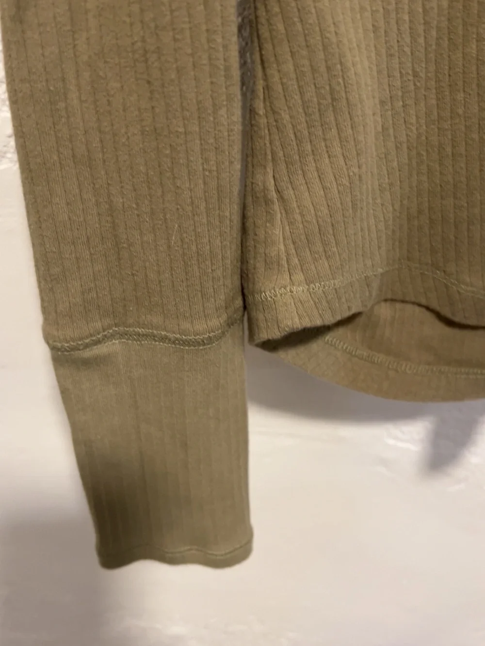 Free People Olive Ribbed Notch V-Neck Long Sleeve Top
